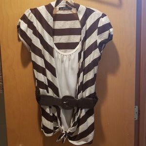 Brown and white striped blouse